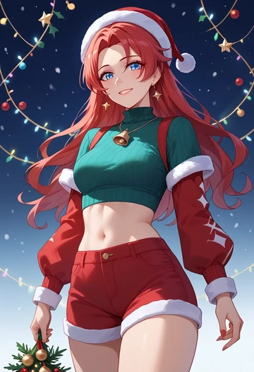 honkai_(series),kiana_kaslana,Christmas,red velvet shorts  - AI generated anime art