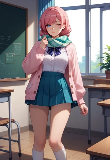 honkai_(series),kiana_kaslana,spring,student uniform,light cardigan  - AI generated anime art