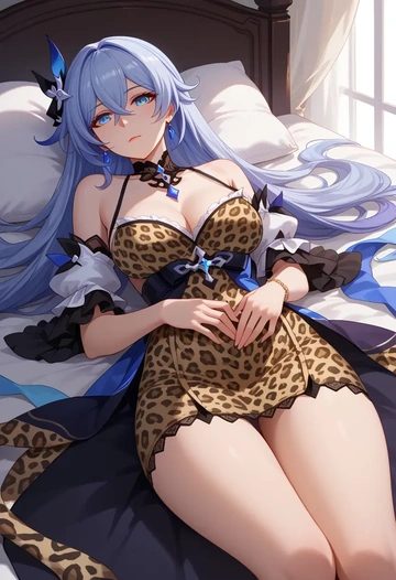 honkai_(series),kiana_kaslana,leopard print,silk slip dress  - AI generated anime art