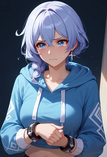 honkai_(series),kiana_kaslana,hoodie,cropped,high-waisted joggers  - AI generated anime art