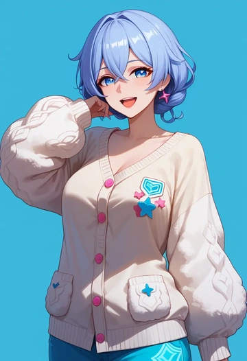 honkai_(series),kiana_kaslana,cardigan,oversized,wide-leg pants  - AI generated anime art