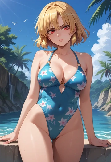 touhou,kicchou_yachie,swimsuit,floral print  - AI generated anime art