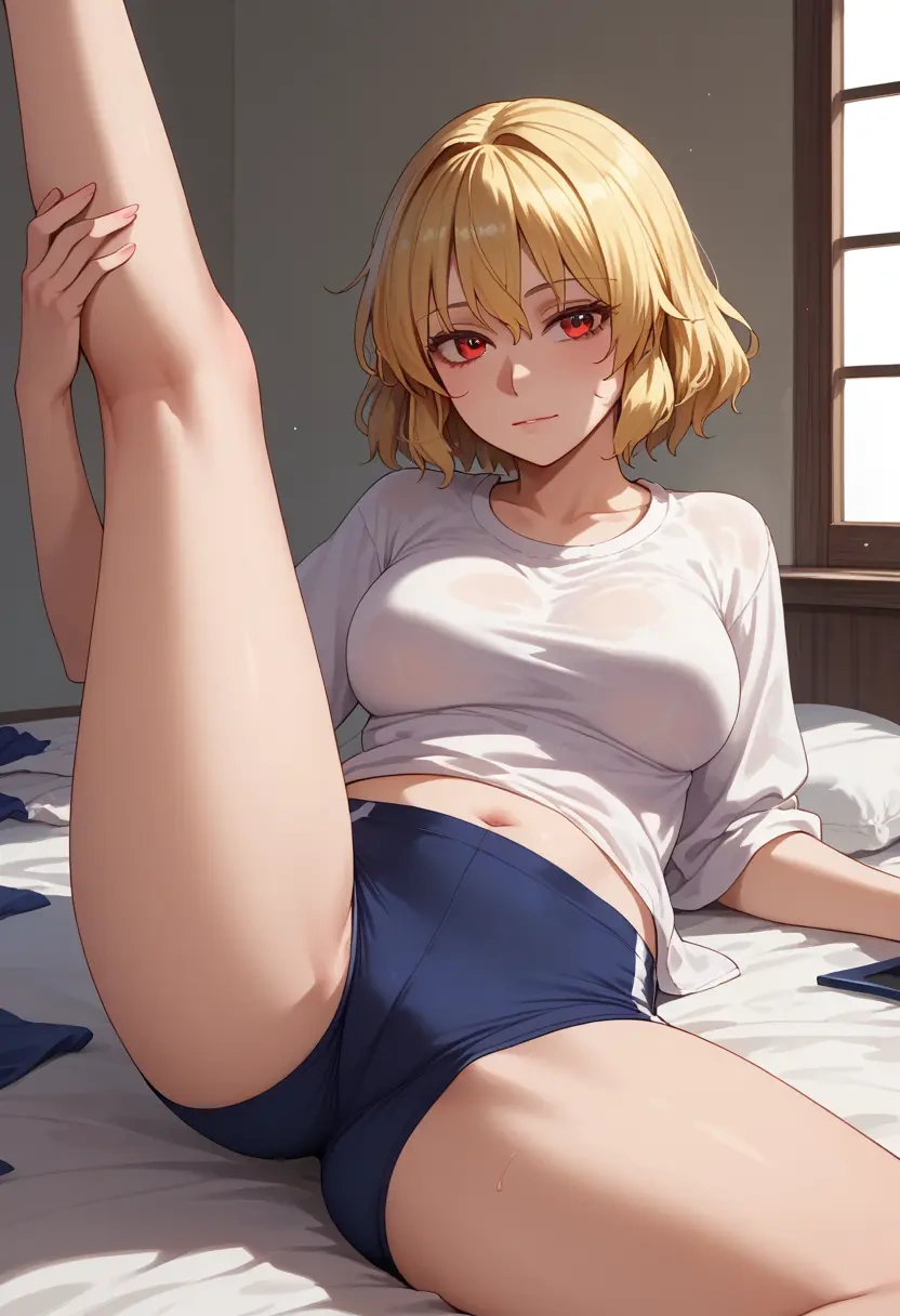 touhou,kicchou_yachie,yoga shorts,spread legs,sexy,one leg up  - 