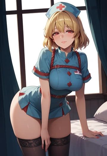 touhou,kicchou_yachie,nurse pantyhose,mini skirt, sexy  - AI generated anime art