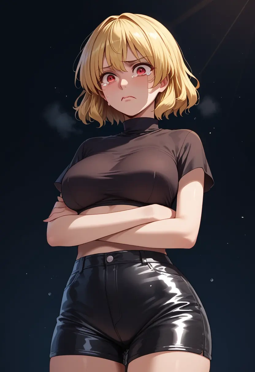 touhou,kicchou_yachie,leather,shorts,crop top  - 