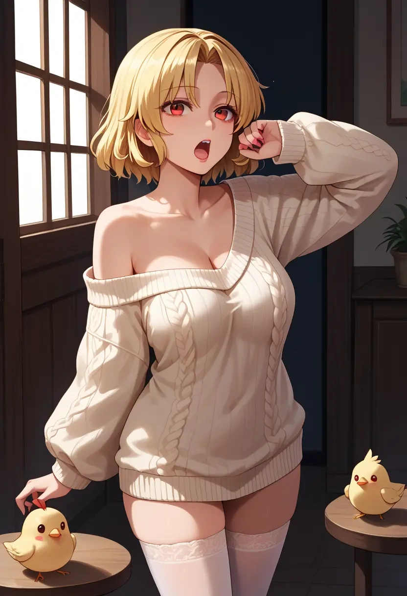 touhou,kicchou_yachie,off-shoulder,sweater  - 