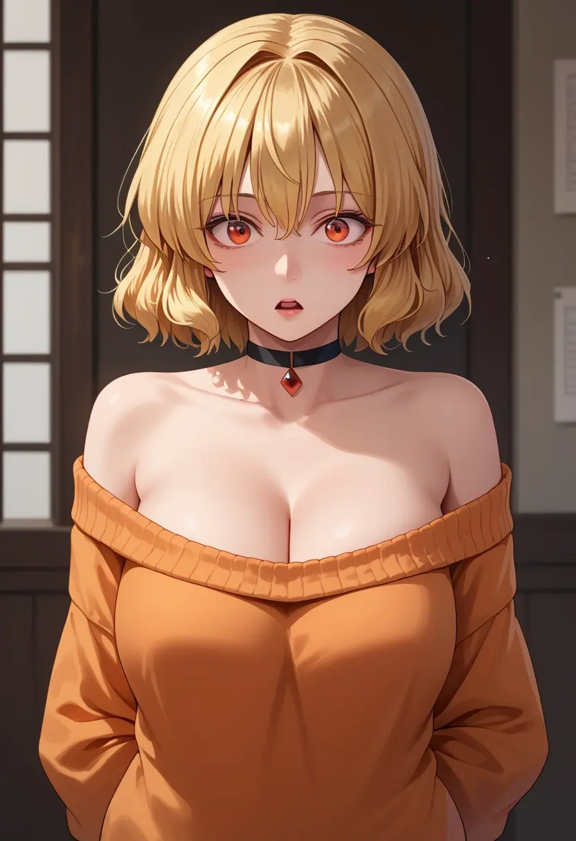 touhou,kicchou_yachie,orange,sweater,choker  - 