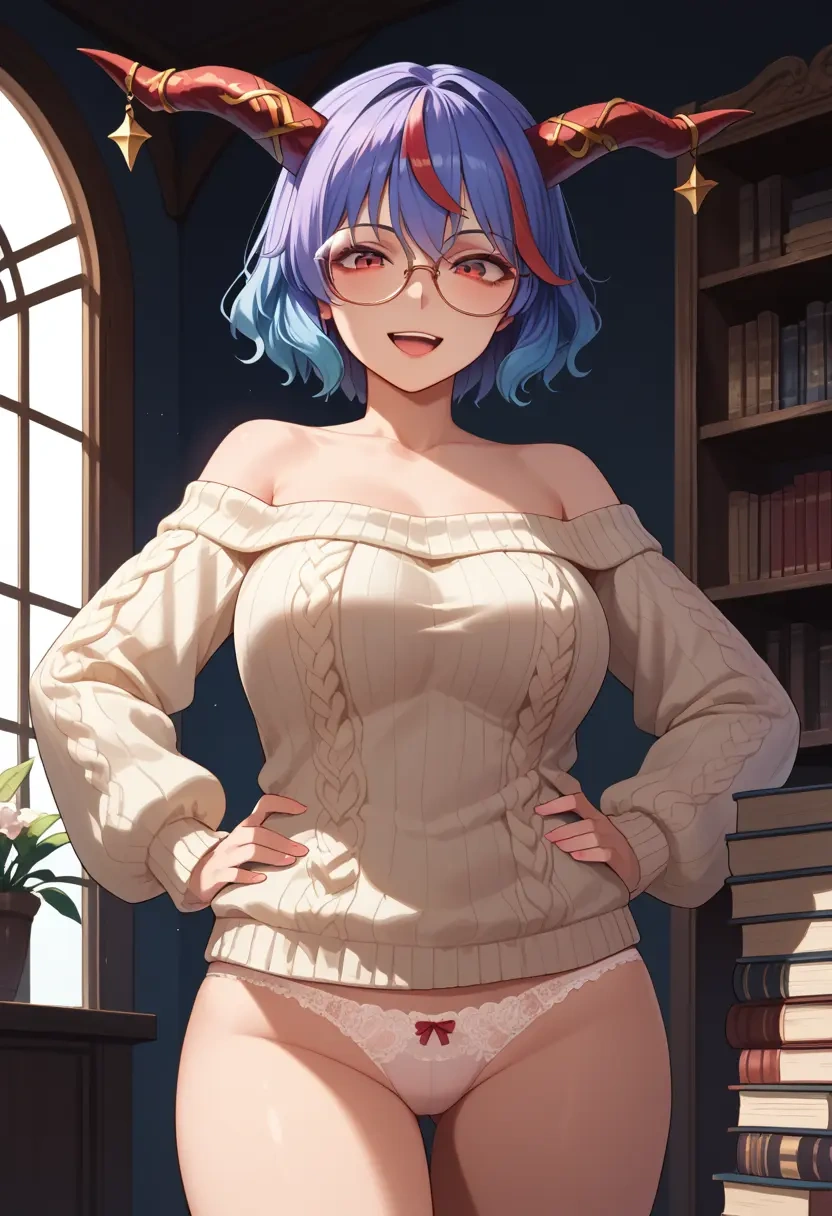 touhou,kijin_seija,sweater,panties,off-shoulder,glasses,sexy  - 