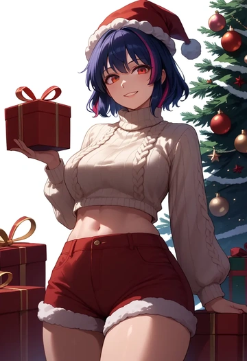 touhou,kijin_seija,Christmas,red velvet shorts,turtleneck sweater  - AI generated anime art