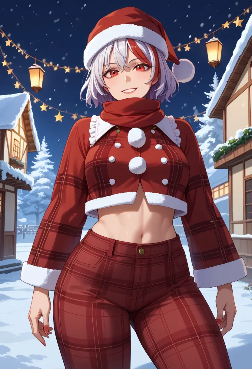 touhou,kijin_seija,Christmas,plaid trousers  - 