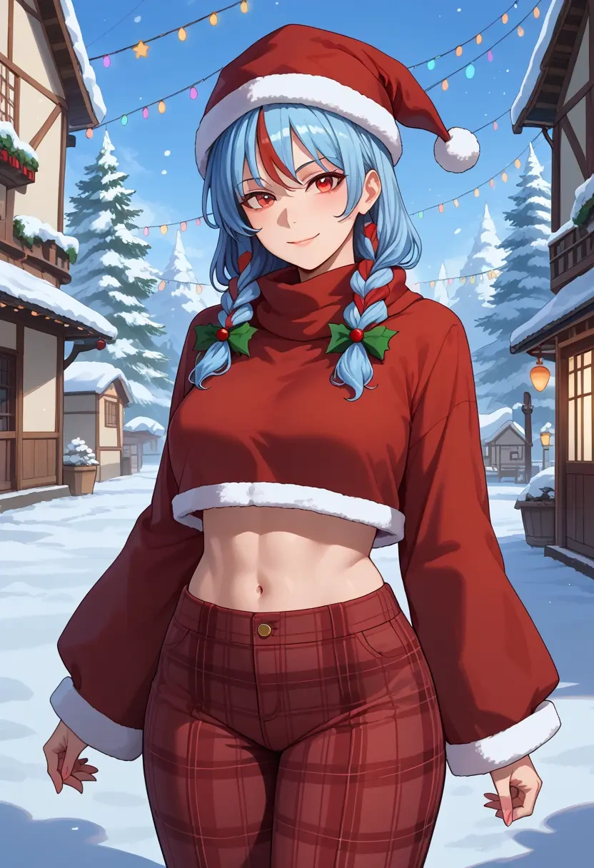 touhou,kijin_seija,Christmas,plaid trousers  - 