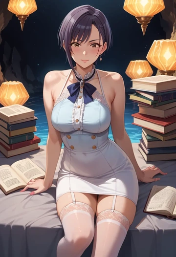 idolmaster,kikuchi_makoto,mini skirt, stockings  - AI generated anime art