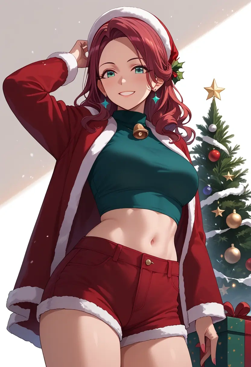 idolmaster,kikuchi_makoto,Christmas,red velvet shorts  - 