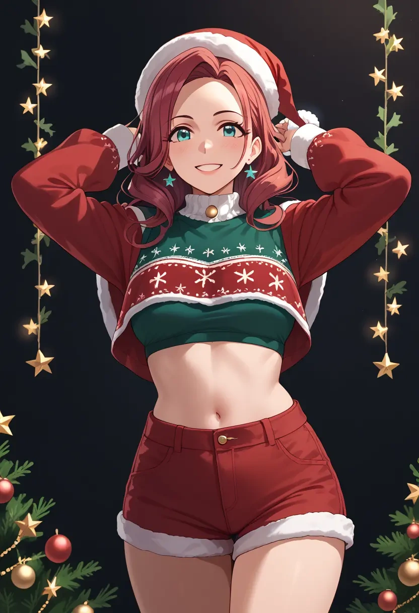 idolmaster,kikuchi_makoto,Christmas,red velvet shorts  - 