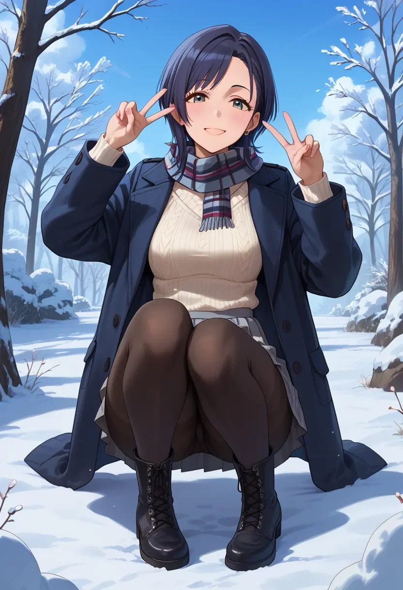 idolmaster,kikuchi_makoto,winter,student uniform,puffer coat  - 