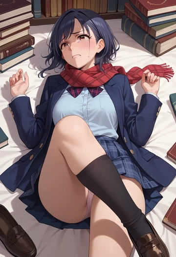 idolmaster,kikuchi_makoto,winter,student uniform,plaid skirt  - AI generated anime art