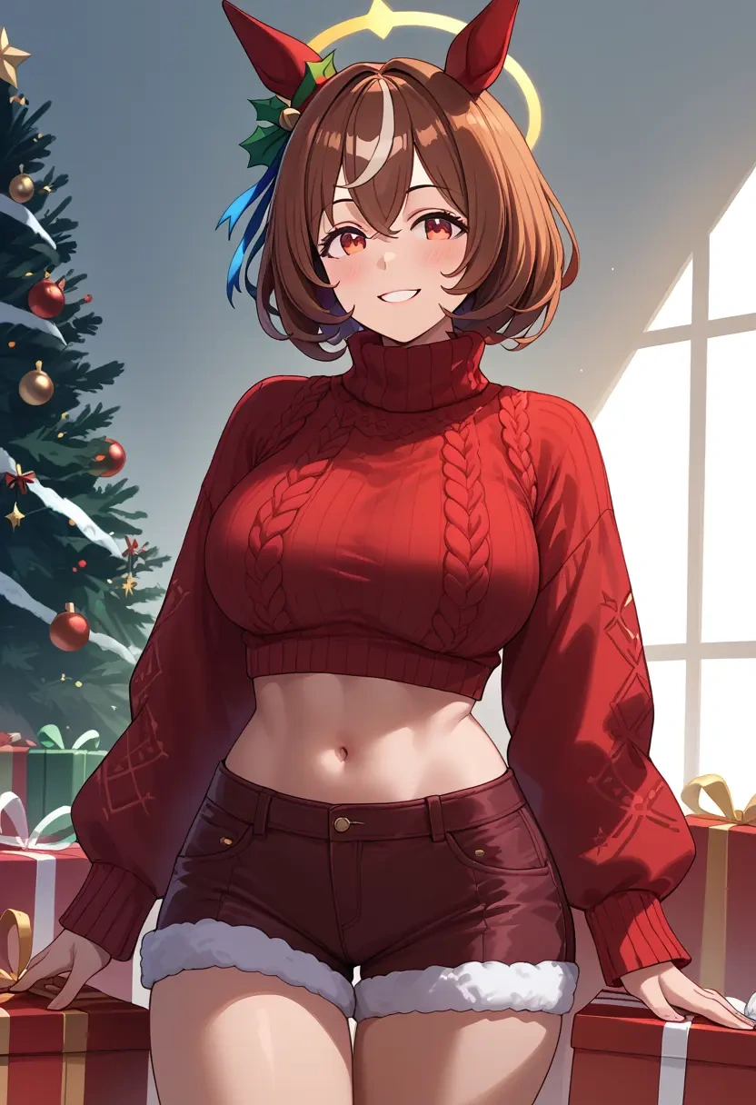 umamusume,king_halo_(umamusume),Christmas,red velvet shorts,turtleneck sweater  - 