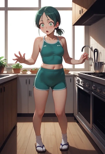 kino_no_tabi,kino_(kino_no_tabi),tankini top,board shorts  - AI generated anime art