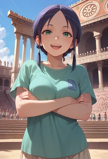 kino_no_tabi,kino_(kino_no_tabi),crop graffiti tee,dolphin shorts  - AI generated anime art