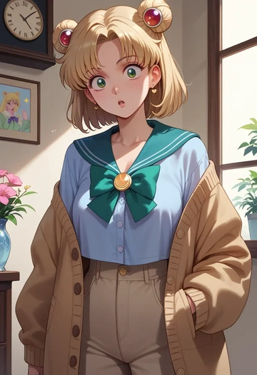 bishoujo_senshi_sailor_moon,kino_makoto,cardigan,oversized,wide-leg pants  - AI generated anime art