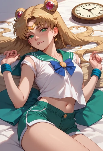 bishoujo_senshi_sailor_moon,kino_makoto,graphic tee,shorts,sneakers  - AI generated anime art