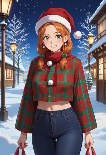 cardcaptor_sakura,kinomoto_sakura,Christmas,plaid trousers  - AI generated anime art