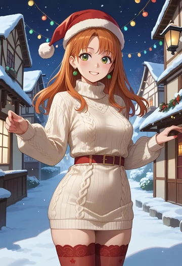 cardcaptor_sakura,kinomoto_sakura,Christmas,sweater dress,stockings  - AI generated anime art