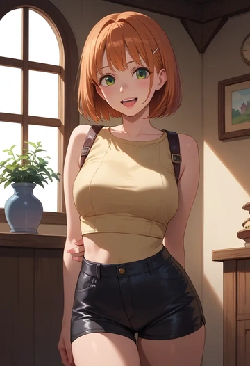 cardcaptor_sakura,kinomoto_sakura,leather,shorts,crop top  - AI generated anime art