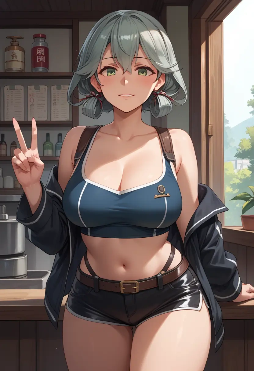 kantai_collection,kinugasa_(kancolle),leather,shorts,crop top  - 