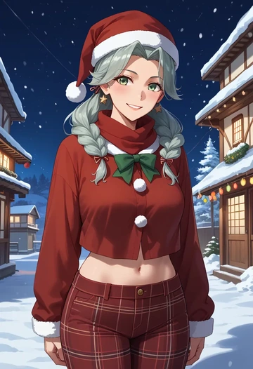 kantai_collection,kinugasa_(kancolle),Christmas,plaid trousers  - AI generated anime art