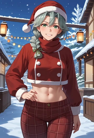 kantai_collection,kinugasa_(kancolle),Christmas,plaid trousers  - AI generated anime art