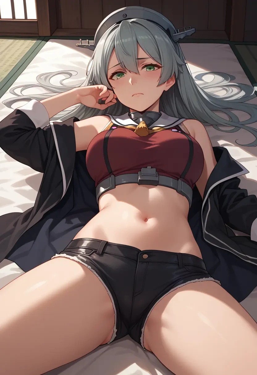 kantai_collection,kinugasa_(kancolle),leather,shorts,crop top  - 