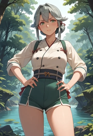 kantai_collection,kinugasa_(kancolle),jogger shorts,oversized tank  - AI generated anime art