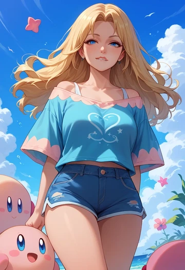 kirby_(series),kirby,graphic tee,shorts,sneakers  - AI generated anime art