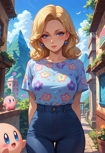 kirby_(series),kirby,silk graffiti shirt,dolphin shorts  - AI generated anime art