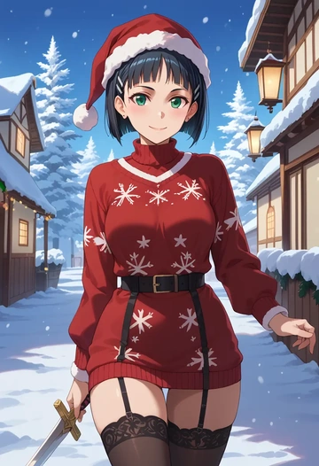 sword_art_online,kirigaya_suguha,sweater,stockings,Thigh garters  - AI generated anime art