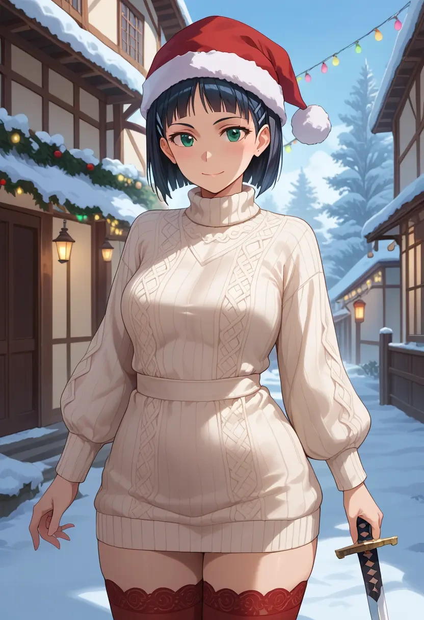 sword_art_online,kirigaya_suguha,Christmas,sweater dress,stockings  - 