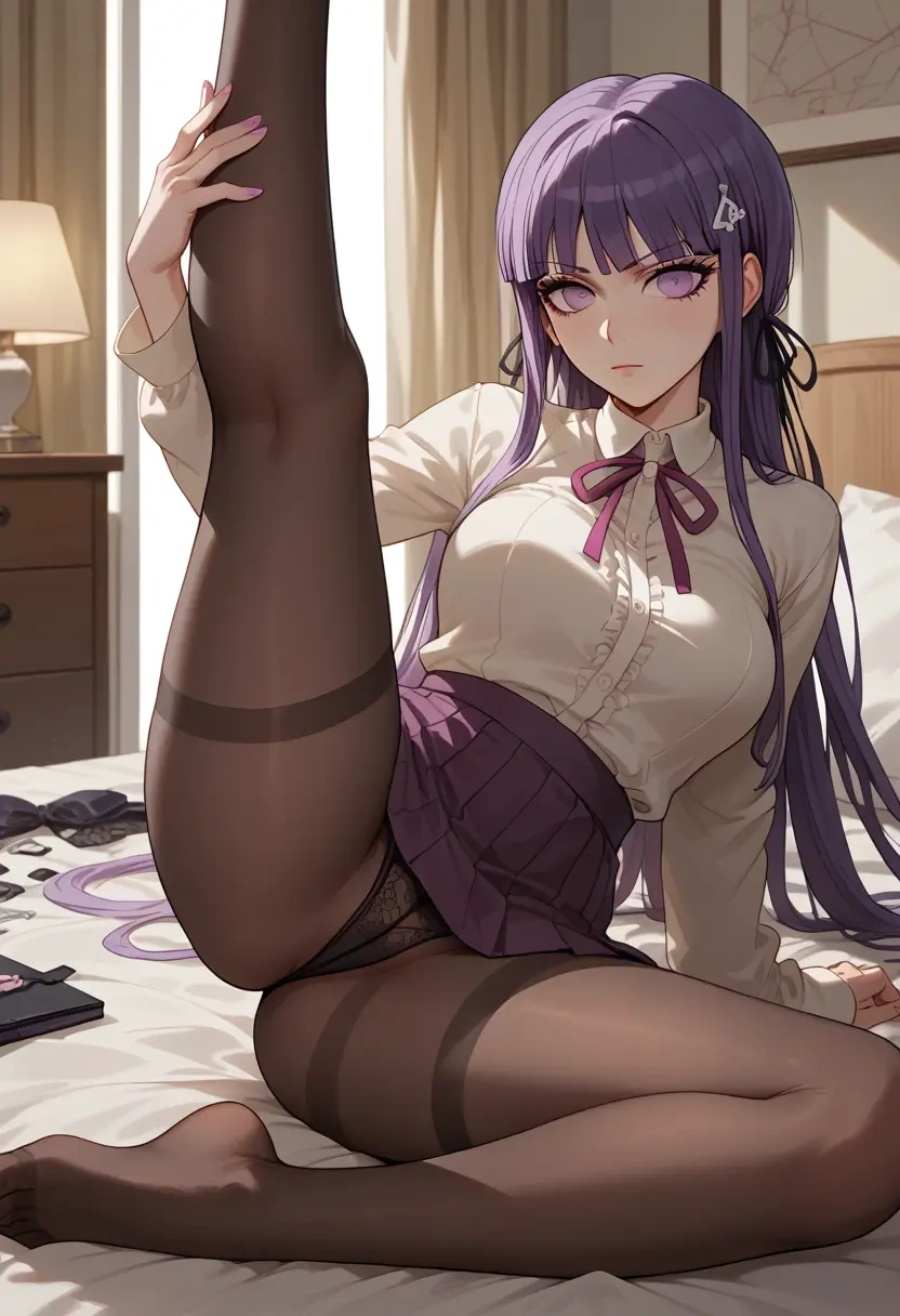 danganronpa_(series),kirigiri_kyoko,pantyhose,stocking,spread legs,one leg up,sexy  - 