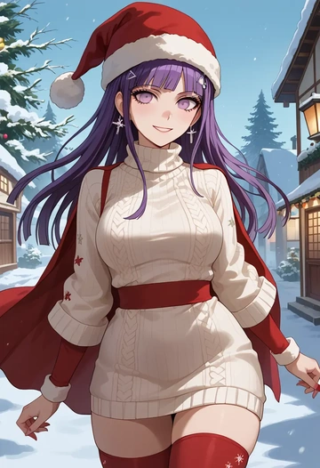 danganronpa_(series),kirigiri_kyoko,Christmas,sweater dress,stockings  - AI generated anime art