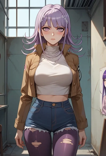 danganronpa_(series),kirigiri_kyoko,denim jacket,cropped,leather leggings  - AI generated anime art