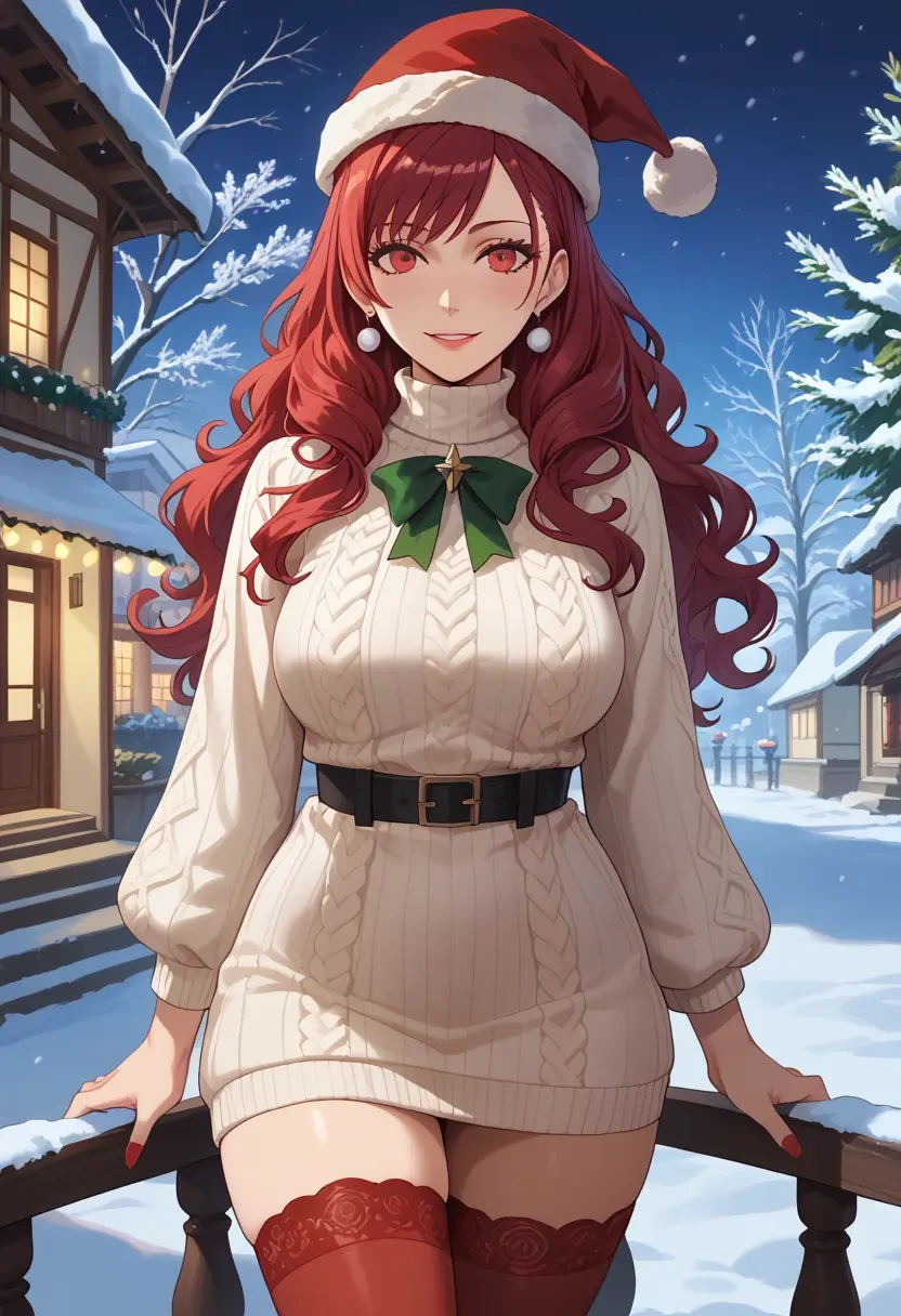 persona,kirijou_mitsuru,Christmas,sweater dress,stockings  - 