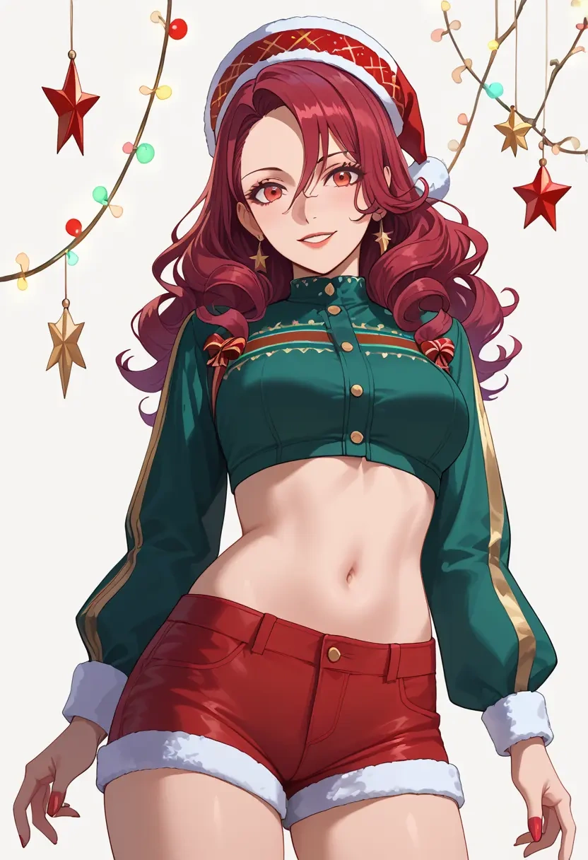 persona,kirijou_mitsuru,Christmas,red velvet shorts  - 