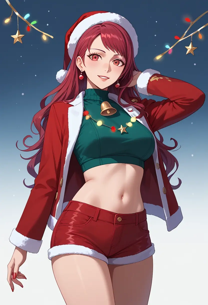 persona,kirijou_mitsuru,Christmas,red velvet shorts  - 