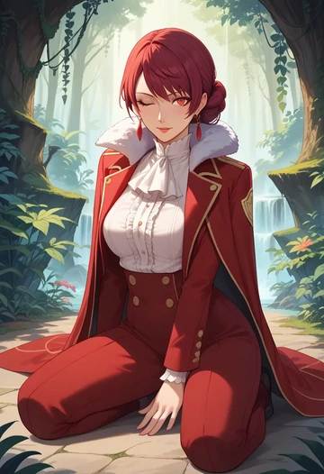 persona,kirijou_mitsuru,coat,fur-collar,tailored trousers  - AI generated anime art