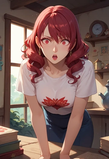 persona,kirijou_mitsuru,crop graffiti tee,dolphin shorts  - AI generated anime art