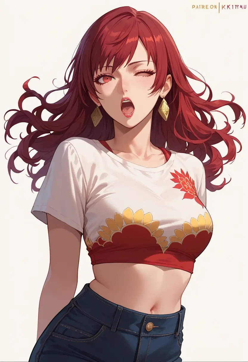 persona,kirijou_mitsuru,crop top,athletic shorts  - 