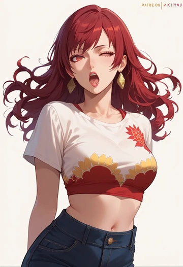 persona,kirijou_mitsuru,crop top,athletic shorts  - AI generated anime art