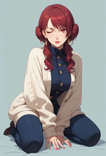 persona,kirijou_mitsuru,cardigan,oversized,wide-leg pants  - AI generated anime art