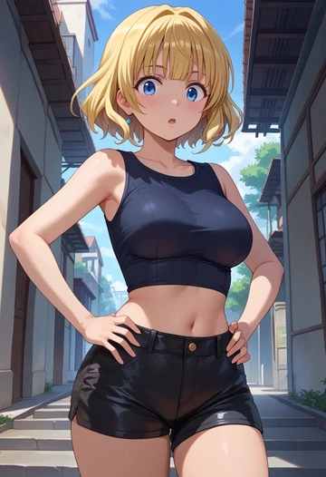 gochuumon_wa_usagi_desu_ka?,kirima_syaro,leather,shorts,crop top  - AI generated anime art