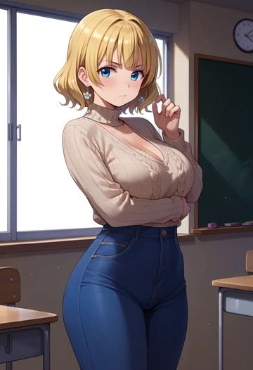 gochuumon_wa_usagi_desu_ka?,kirima_syaro,teacher, sweater, jeans shorts  - AI generated anime art